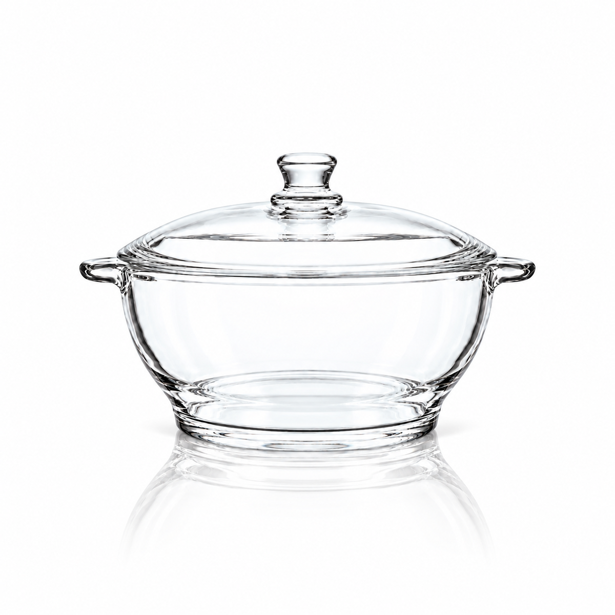Tempered glass casserole with lid on white marble
