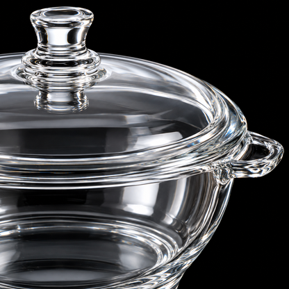 Close-up of the casserole lid knob and handle