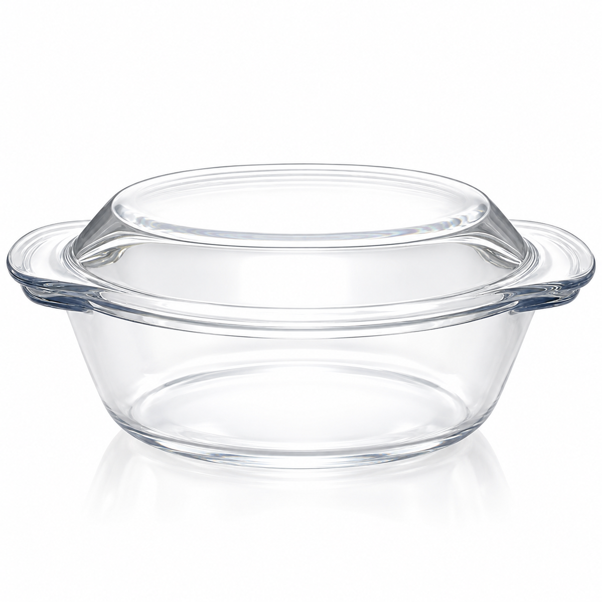 Tempered glass casserole with lid on white