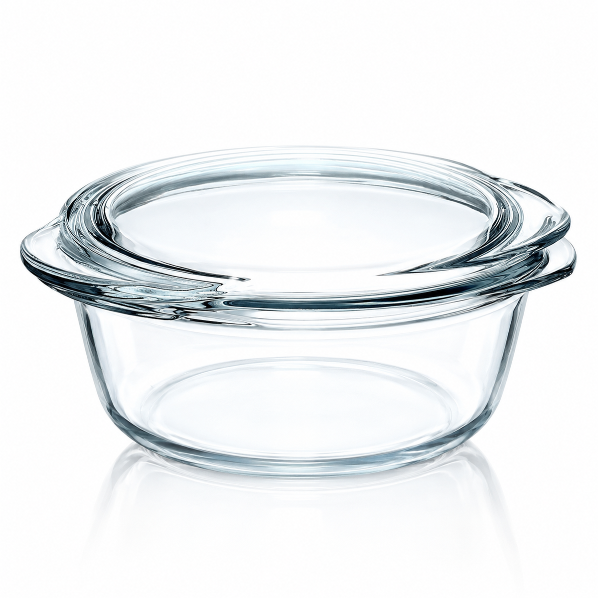 Tempered glass casserole with lid on white