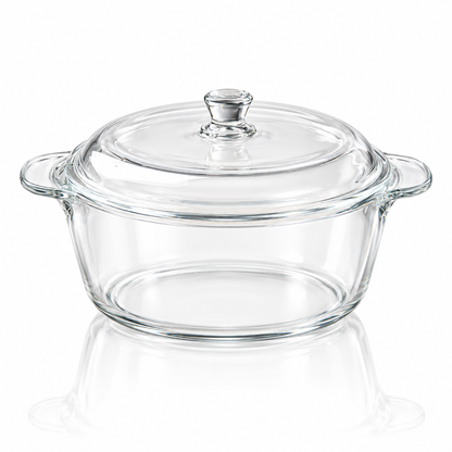 Tempered glass casserole 2.5 L with lid on white