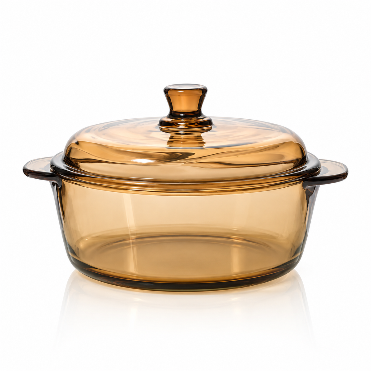 Amber tempered glass casserole with lid on white