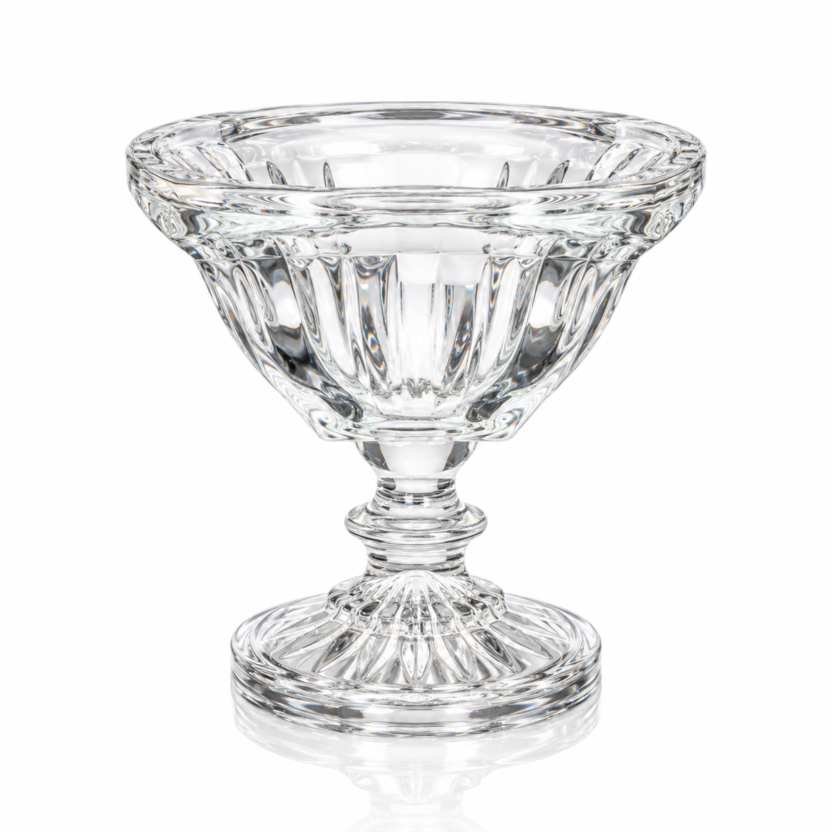 Fluted crystal footed bowl with square rim on white