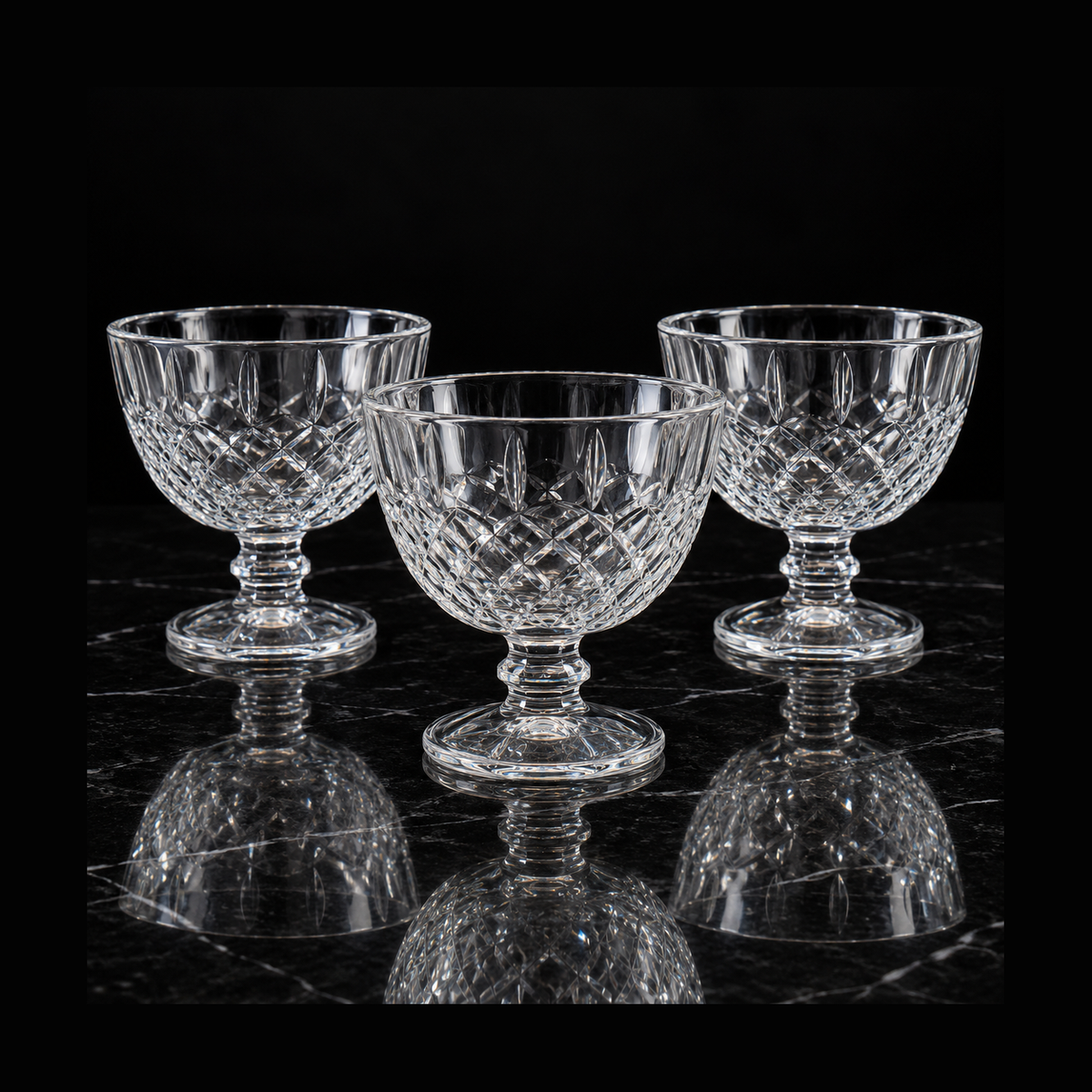 Ice cream bowls on black marble