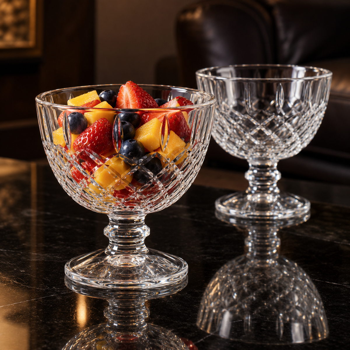 Ice cream bowl with fruit salad in living room