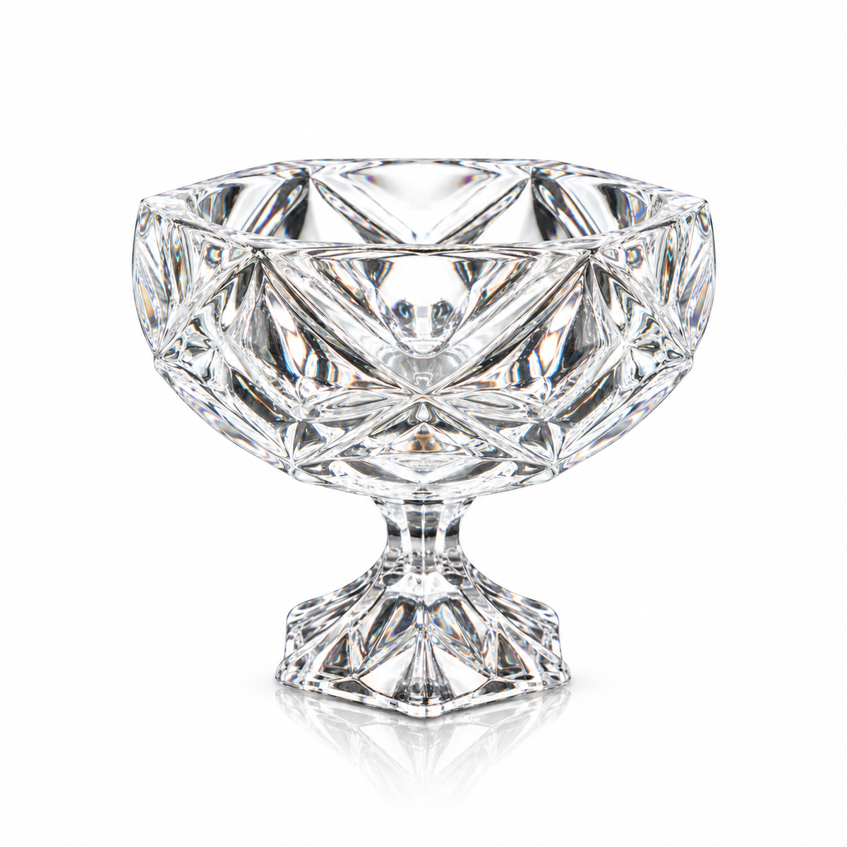Diamond-cut crystal footed fruit bowl on white