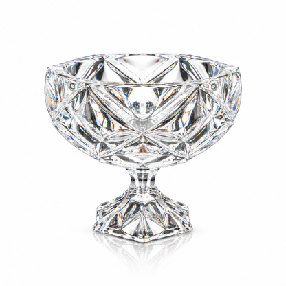 Diamond-cut crystal footed fruit bowl on white