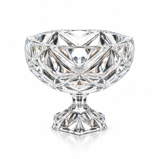 Diamond-cut crystal footed fruit bowl on white