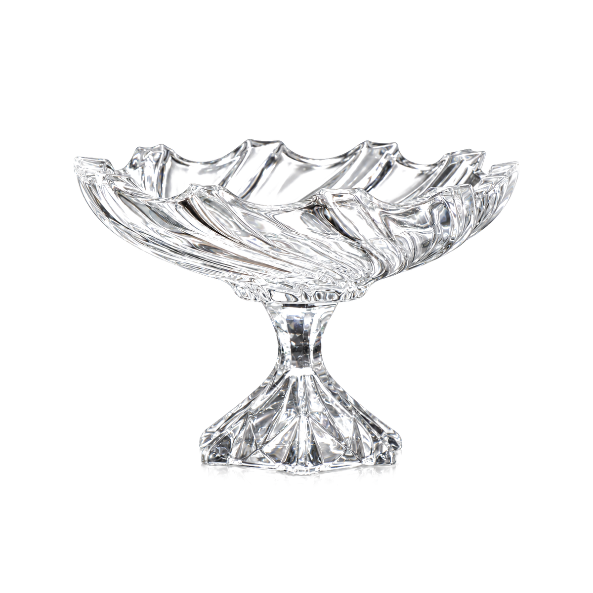 Swirl crystal footed fruit bowl on white