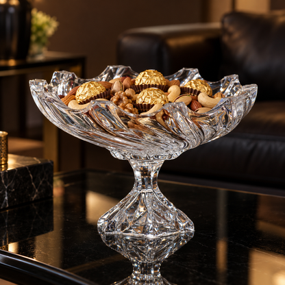 Swirl crystal bowl with nuts and chocolates
