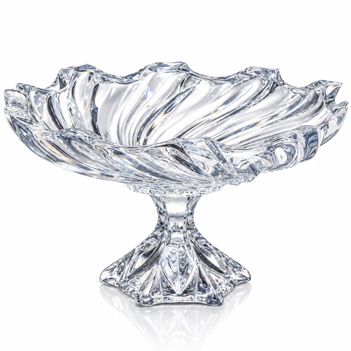 Swirl crystal footed fruit bowl on white