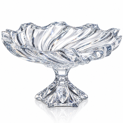 Swirl crystal footed fruit bowl on white