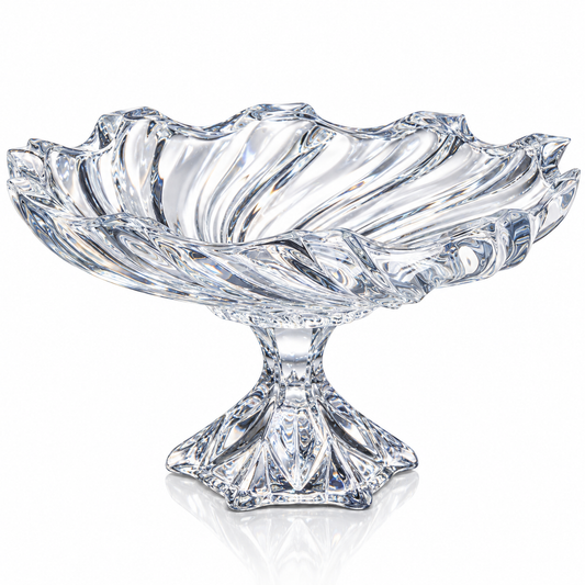 Swirl crystal footed fruit bowl on white