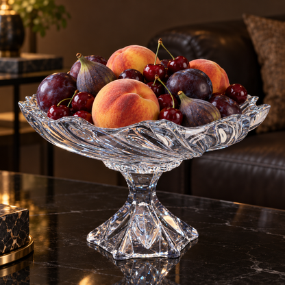Swirl crystal bowl with peaches, plums, cherries and figs