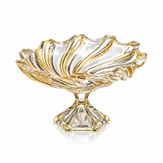 Gold lustre swirl crystal footed fruit bowl on white