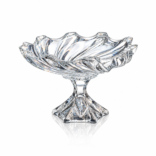Swirl crystal footed fruit bowl on white