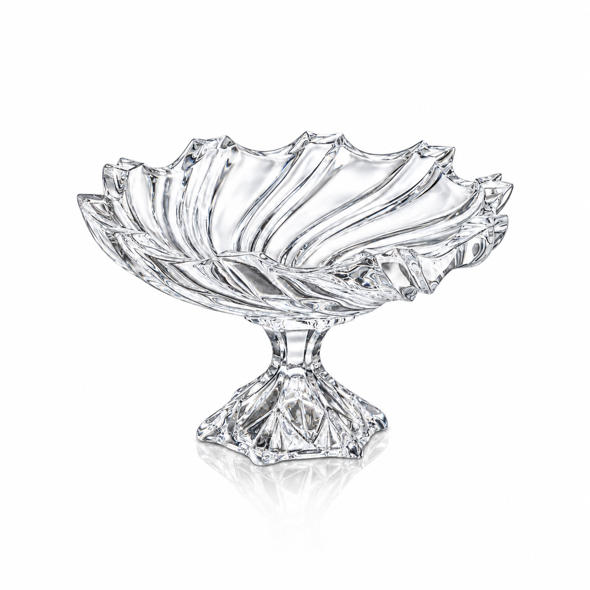Swirl crystal footed fruit bowl on white