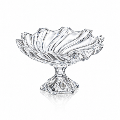 Swirl crystal footed fruit bowl on white