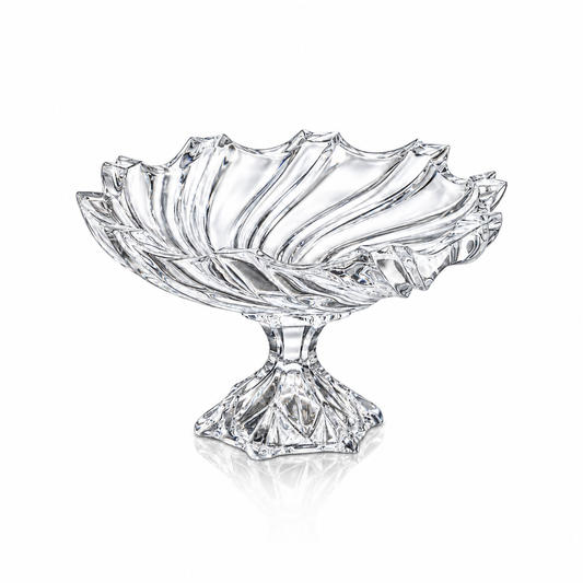 Swirl crystal footed fruit bowl on white