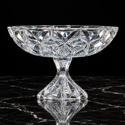Crystal footed fruit bowl on black marble