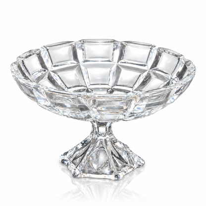 Crystal footed fruit bowl with square panel cuts on white