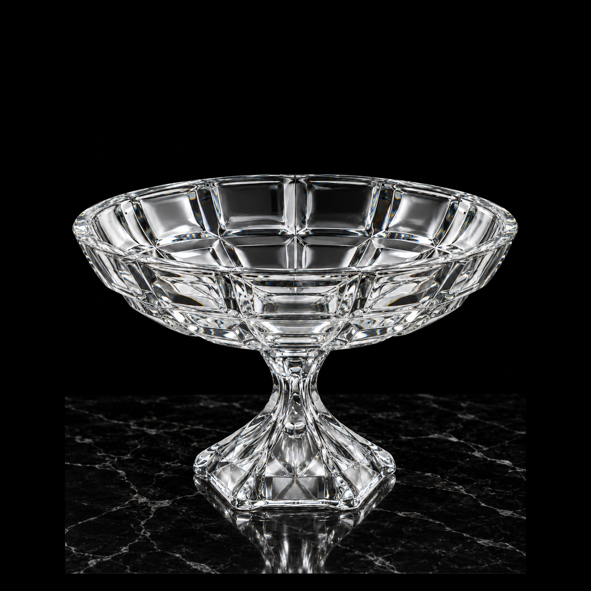 Crystal footed fruit bowl on black marble