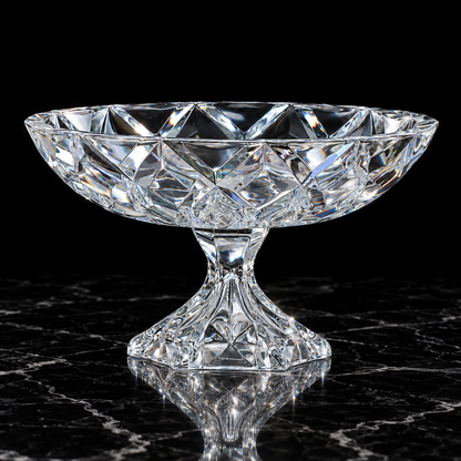 Crystal footed fruit bowl on black marble