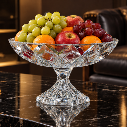 Crystal footed fruit bowl in a living room
