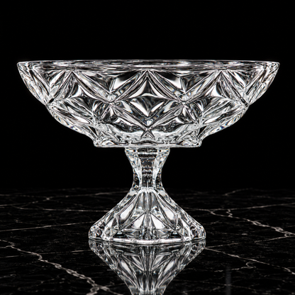 Crystal footed fruit bowl on black marble