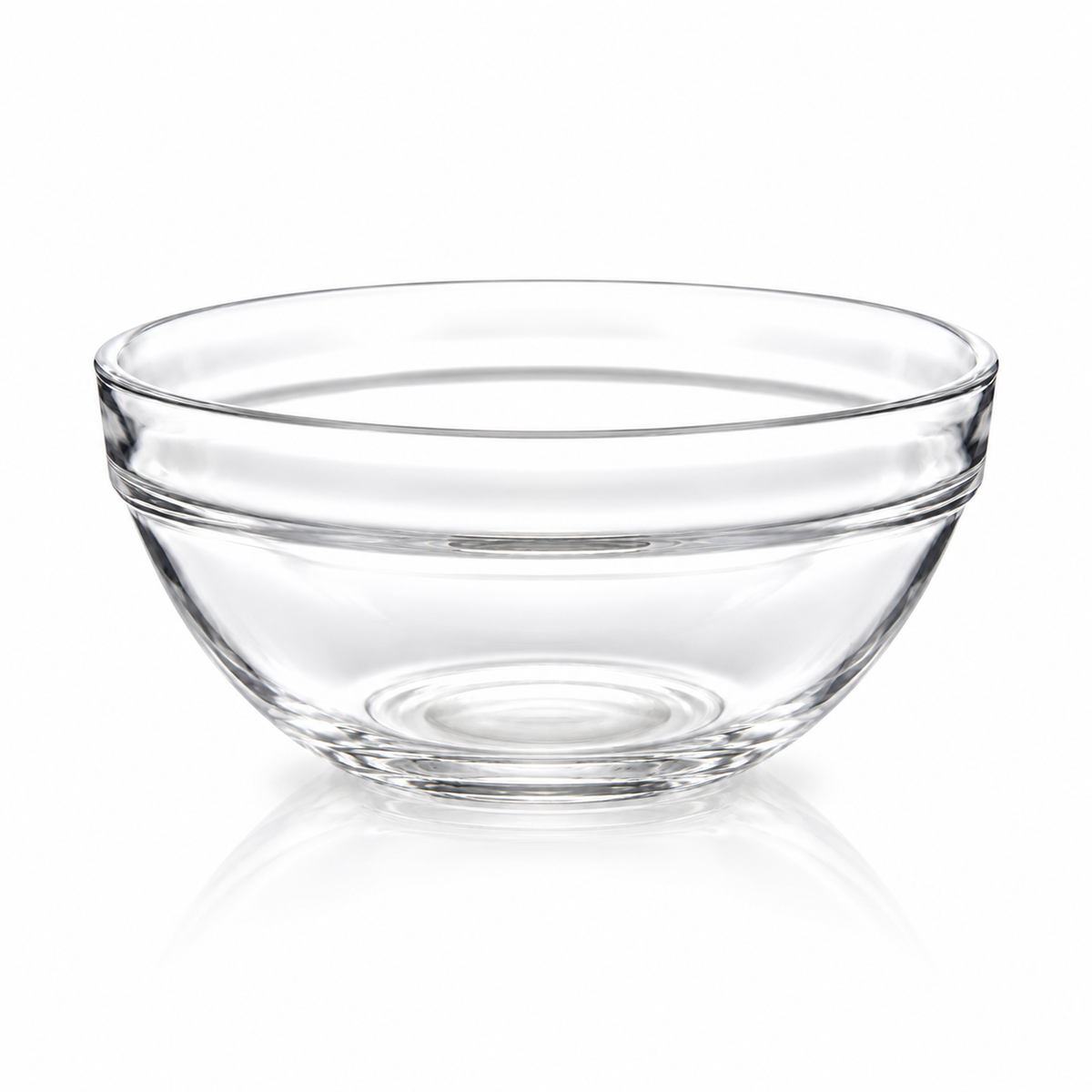Set of 6 plain clear glass bowls 14 cm on white