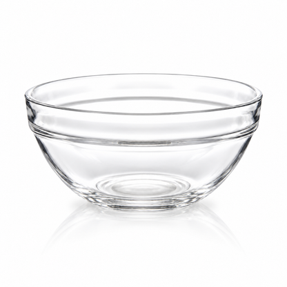 Set of 6 plain clear glass bowls 14 cm on white