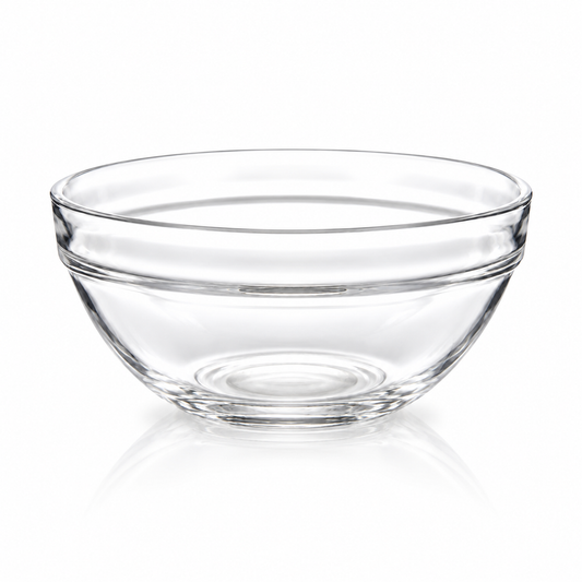 Set of 6 plain clear glass bowls 14 cm on white