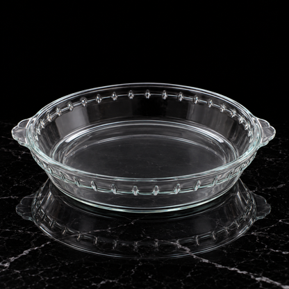 B-809 glass pie dish on black marble