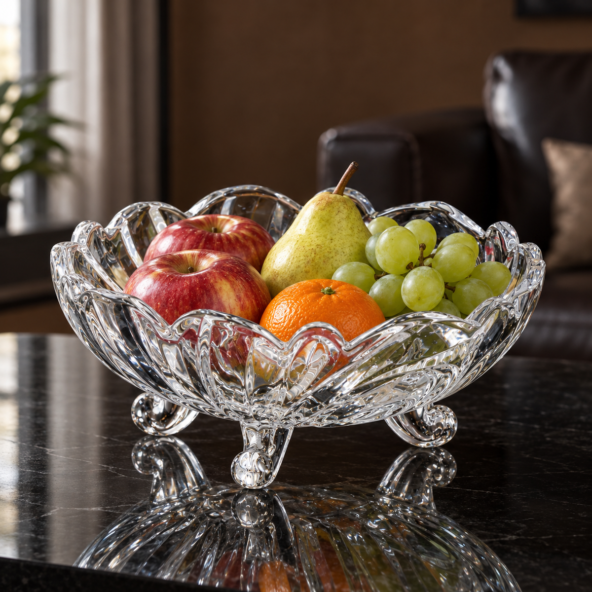 B-901 crystal bowl with fresh fruit in a living room