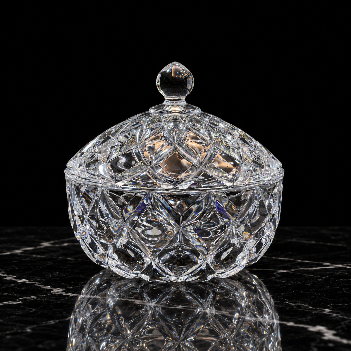 B-904 crystal candy bowl on black marble