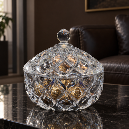 B-904 candy bowl with gold-wrapped chocolates in a living room