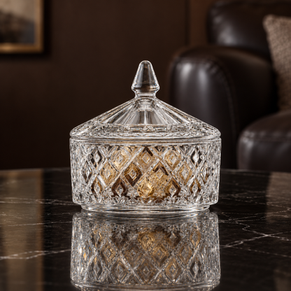 B-905 crystal candy box with chocolates in a living room setting