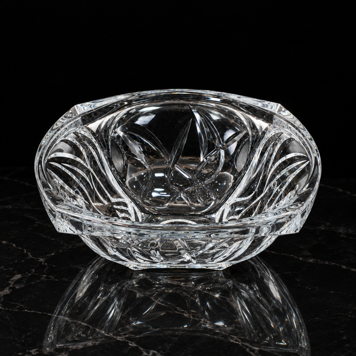 B-908 crystal fruit bowl on black marble