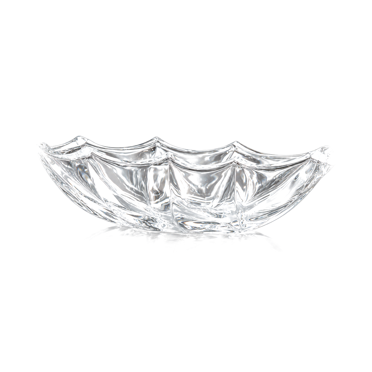 B-914 boat shaped crystal fruit bowl on white