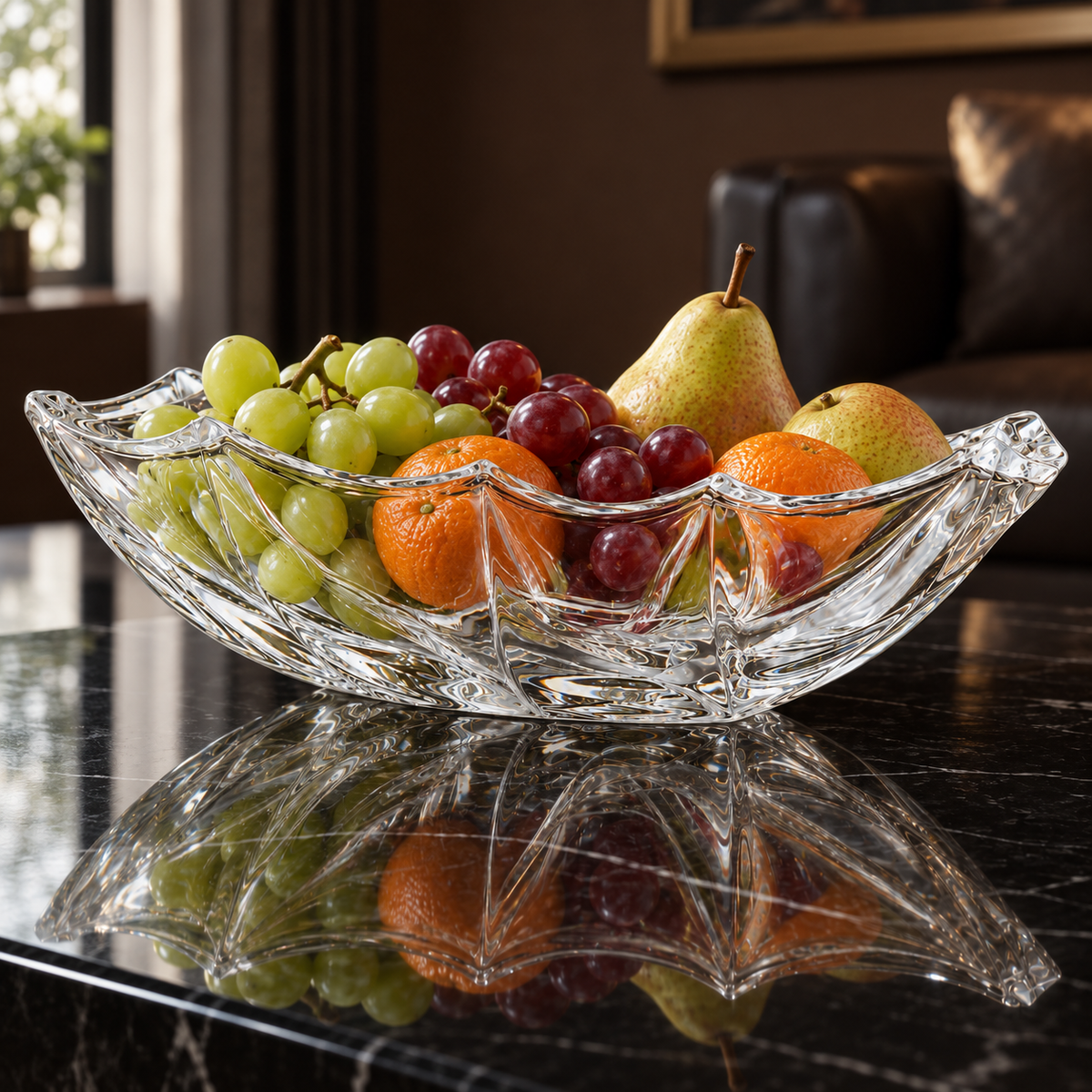 B-914 crystal bowl with fresh fruit in a living room