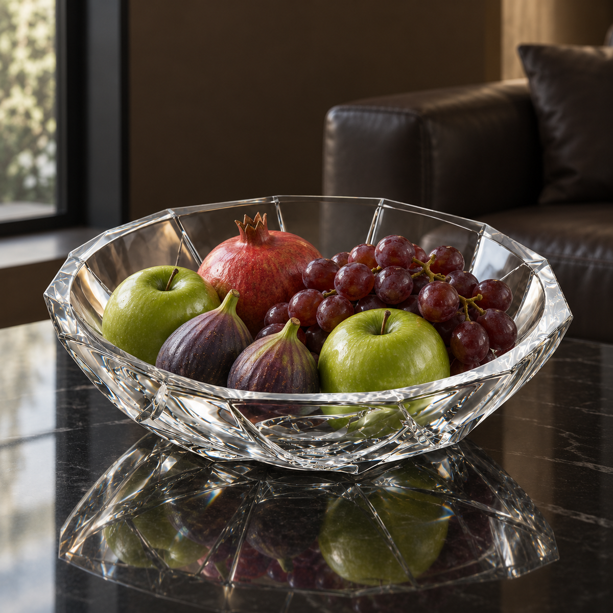 B-922 crystal bowl with fresh fruit in a living room