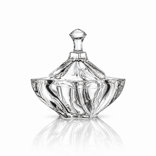 B-935/1 swirl crystal candy bowl with lid on white