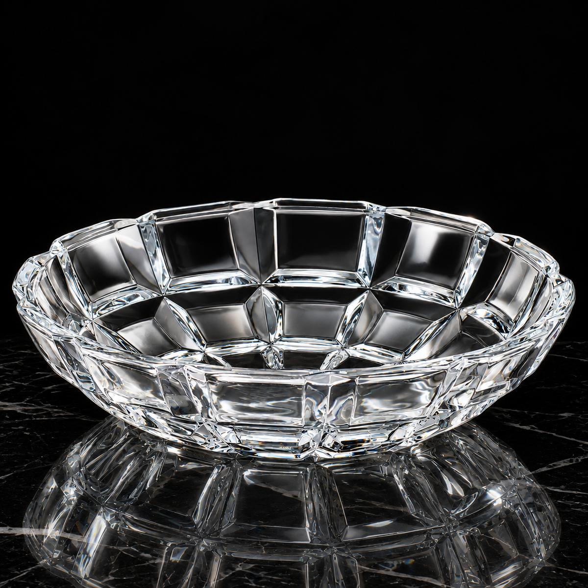 Crystal paneled fruit bowl on black marble