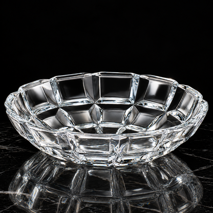 Crystal paneled fruit bowl on black marble