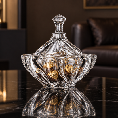 B-935/1 crystal candy bowl with chocolates in a living room setting
