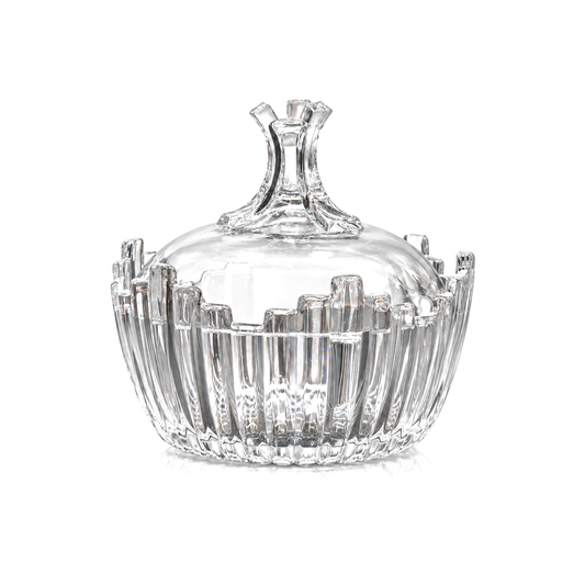 B-936 fluted crystal candy bowl with lid on white