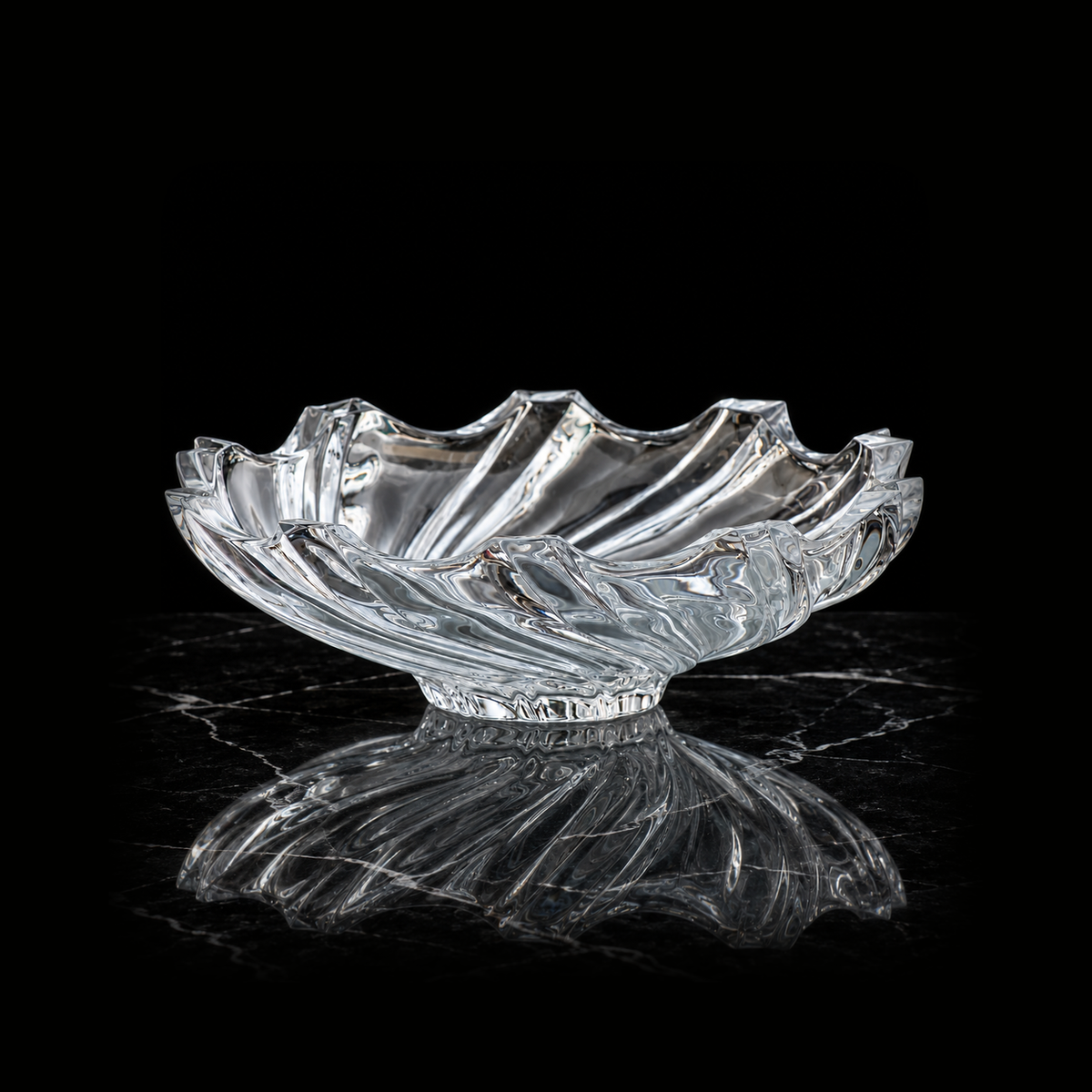 B-936 crystal fruit bowl on black marble