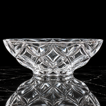 Crystal diamond-cut fruit bowl on black marble