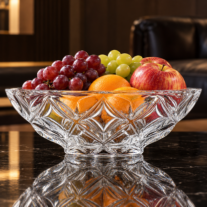 Crystal diamond-cut fruit bowl in a living room