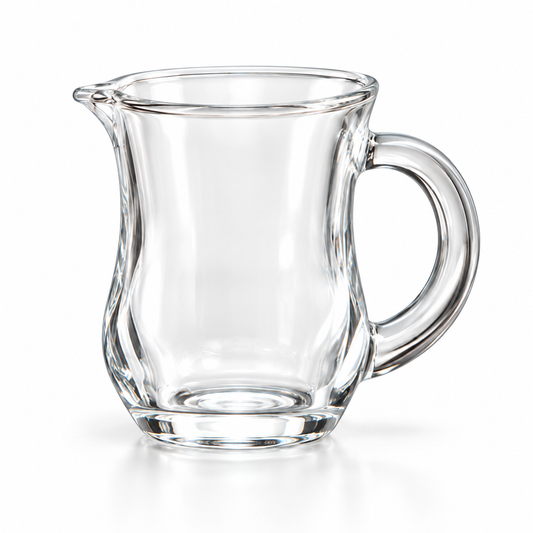 C-130 clear glass tea cup with handle on white background